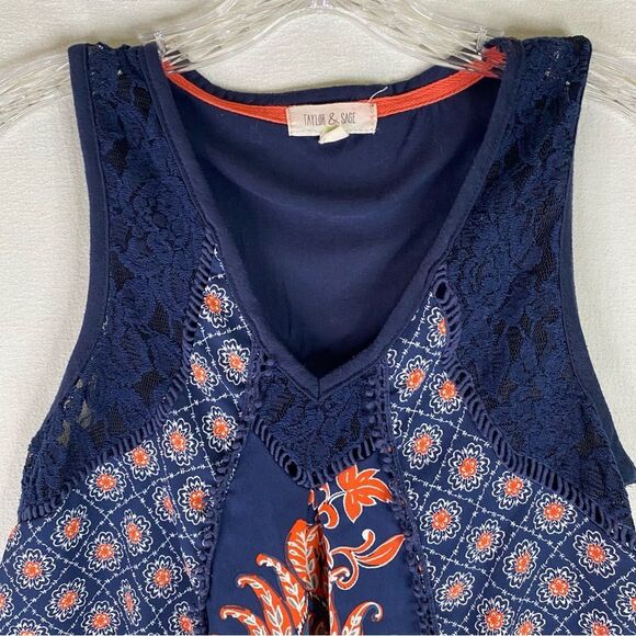 Taylor & Sage Tank Top Blue Orange Floral Lightweight Top Small - Picture 3 of 8